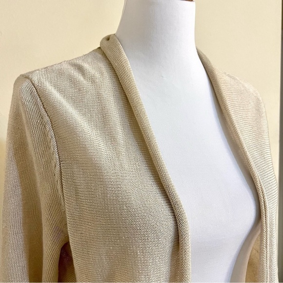 NIC+ZOE Women's Linen crochet hem Longline Cardigan in Oakmeal women’s size L - Picture 2 of 10